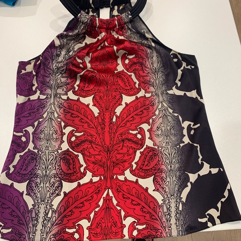 Elie Tahari Red and Purple Printed Halter Top